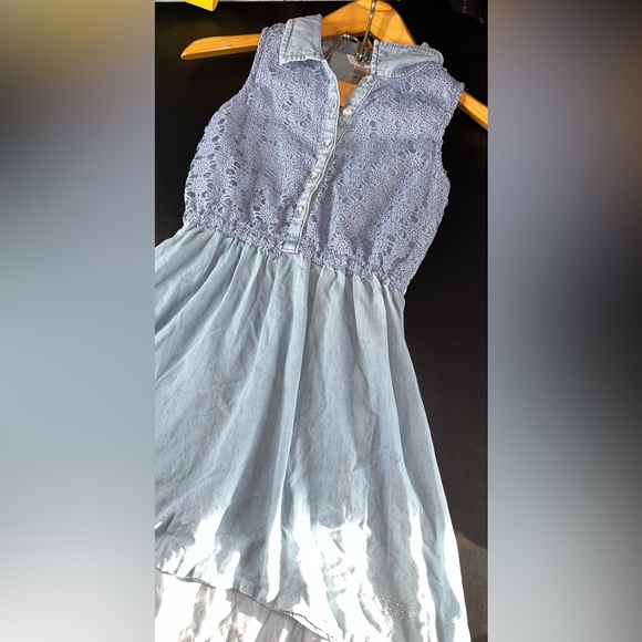Guess Other - Guess Girl’s Denim Crochet Flower Hi-Low dress size M 10-12 w/ Rhinestones EUC